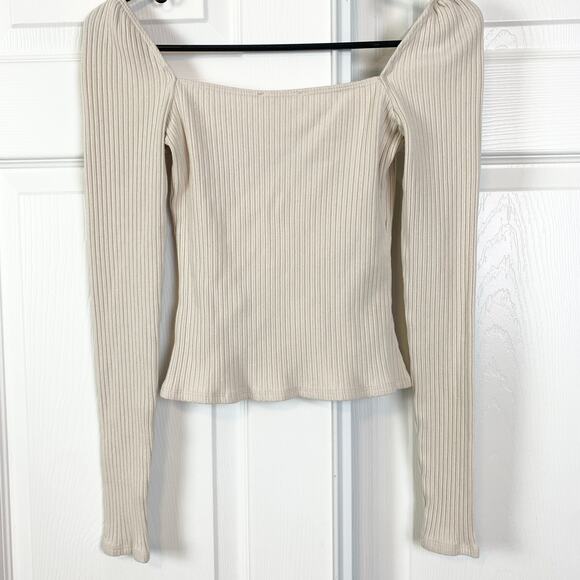 Reformation October Ribbed Knit Sweater Top Shirt Bone Small - Picture 4 of 5